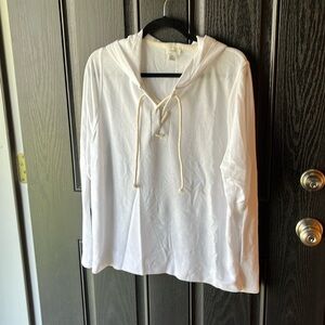 J.Crew - white light weight pullover hoodie with string rope neck tie, size XL
